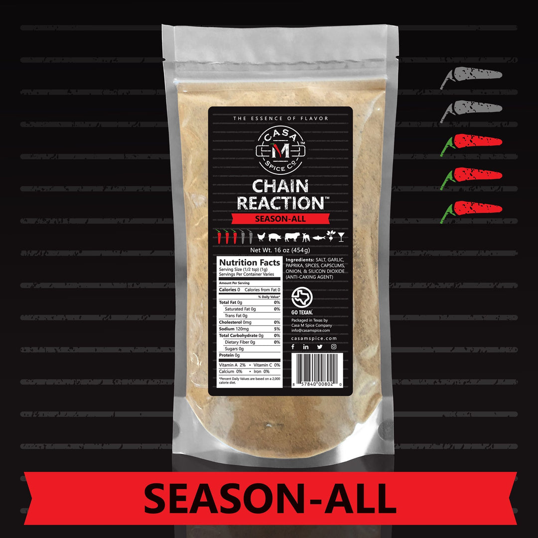 casa m spice co uncontgrolled hooked fish seasoning Casa M Spice Co® Chain Reaction® — Original / Stainless Shaker (1 cup spice)