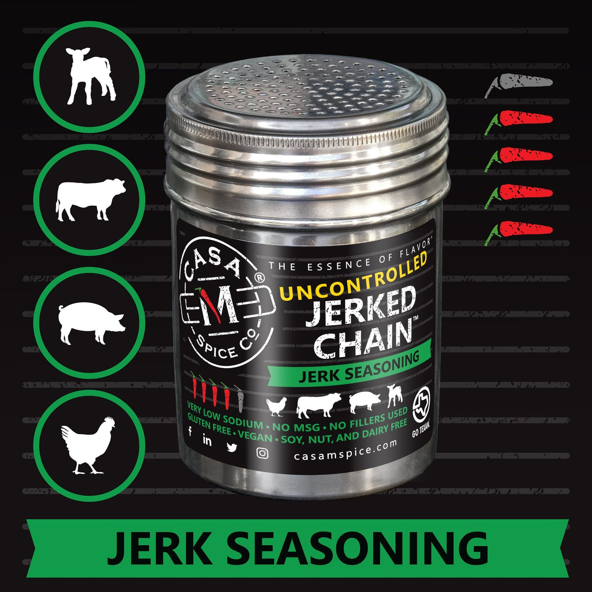 casa m spice co uncontgrolled hooked fish seasoning Stainless Shaker Seasonings Jerk Seasoning (Uncontrolled)